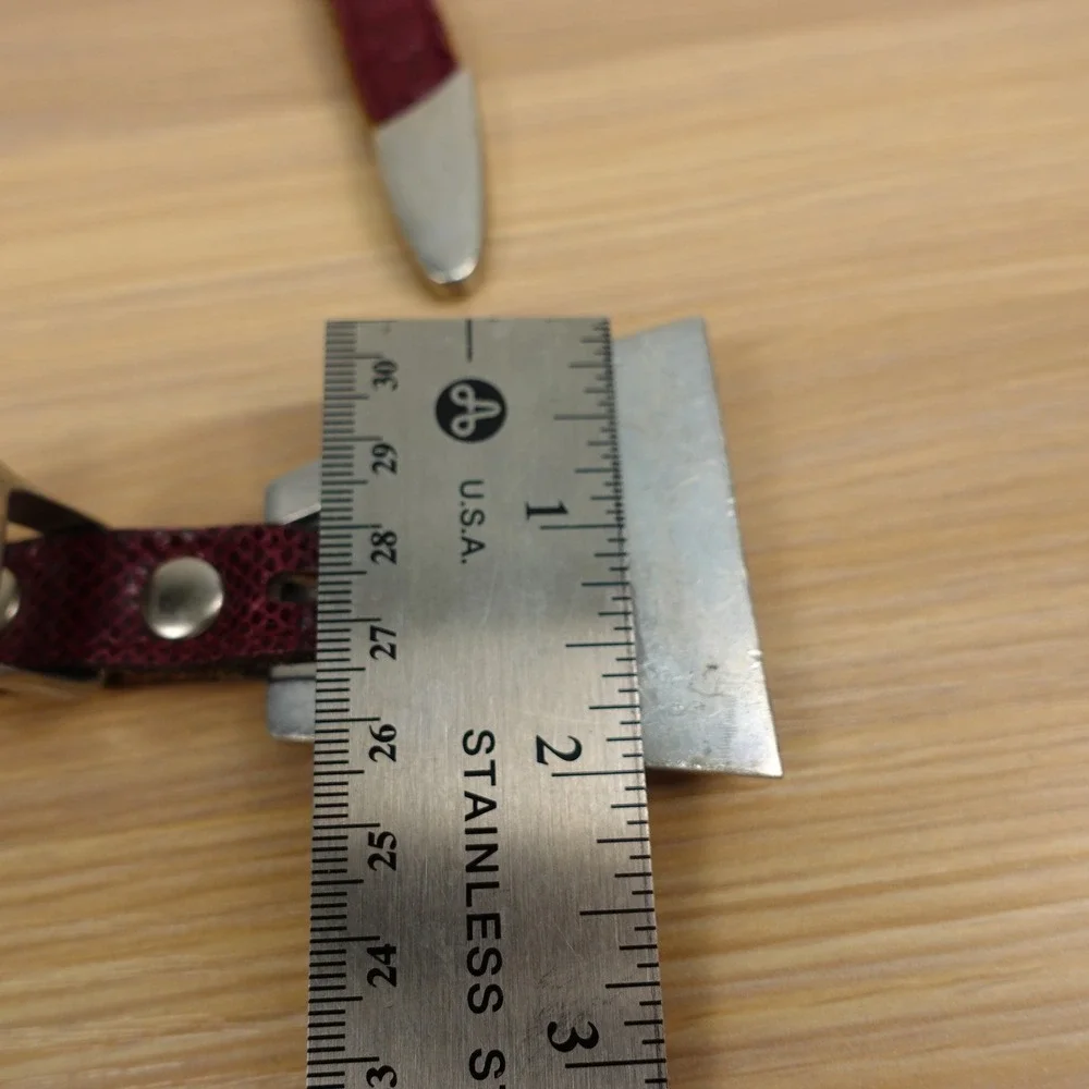 Women’s Burgundy Leather Slim Belt with Geometric Silver Buckle
